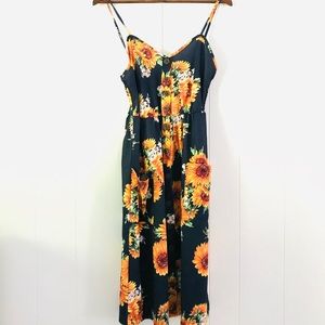 Sunflower Floral Pocket Dress